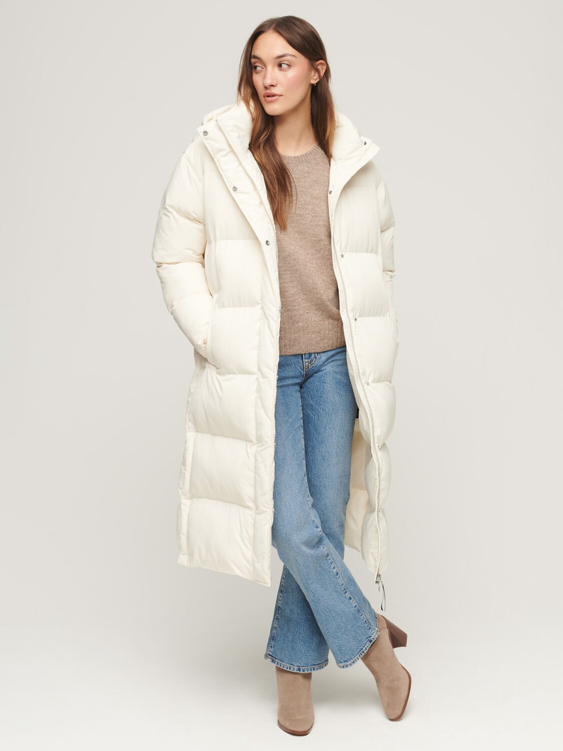 

Удлиненный пуховик с капюшоном Superdry, от белого, Белый