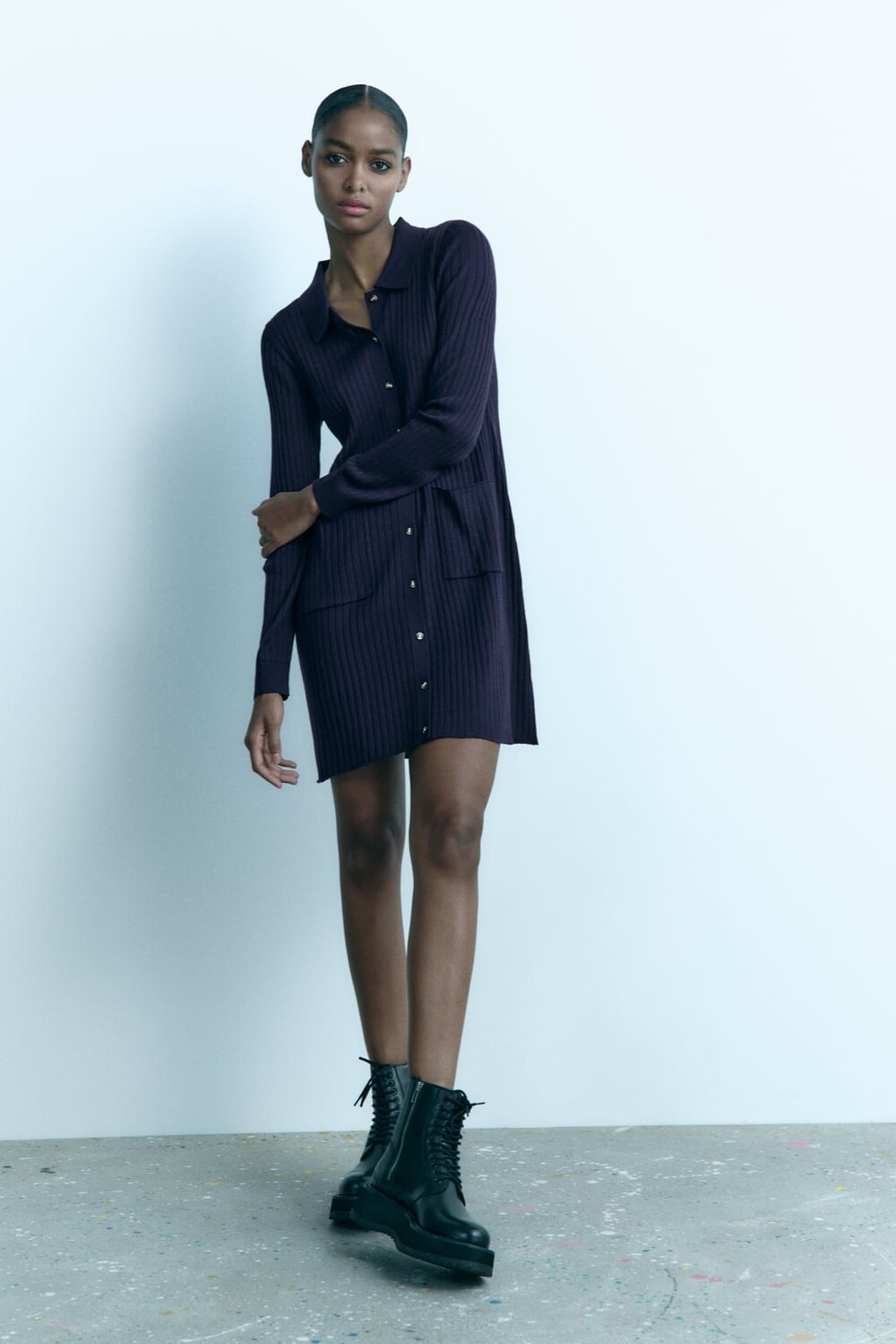 

Короткое трикотажное платье в рубчик ZARA, синий