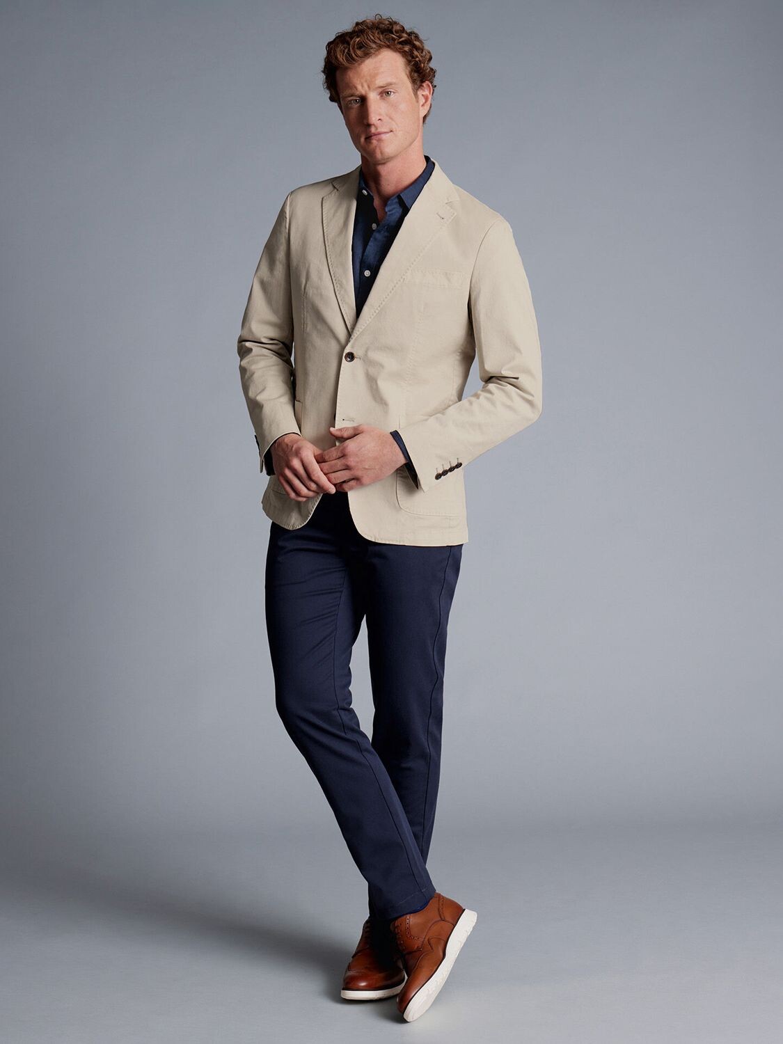 

Узкая хлопковая эластичная куртка Charles Tyrwhitt, известняк