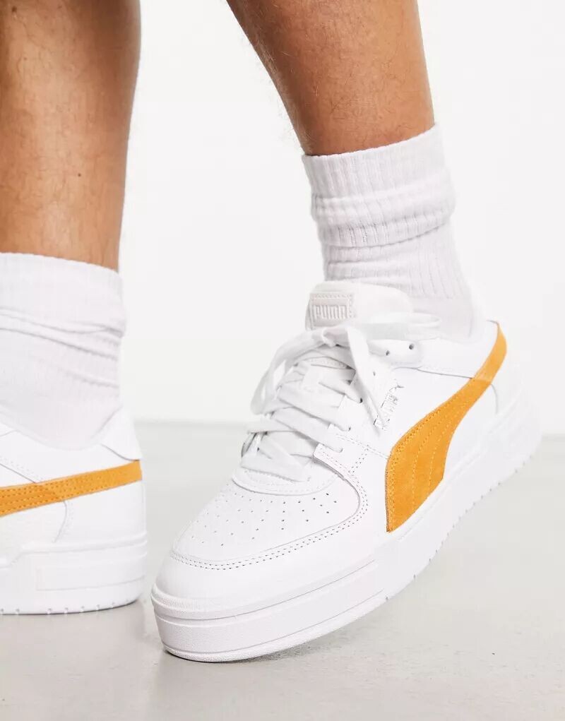 

Белые замшевые кроссовки PUMA CA Pro с желтыми вставками