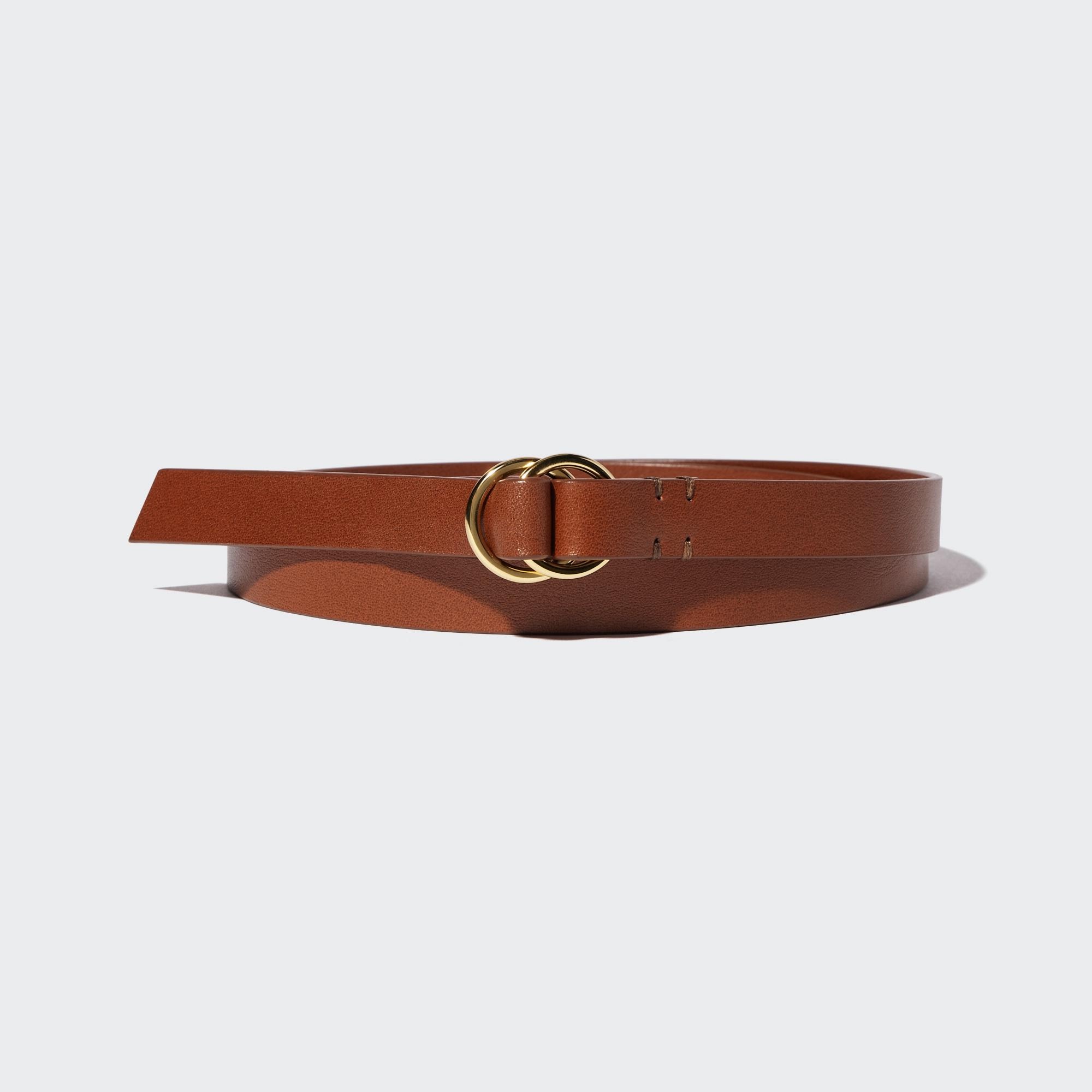 Ремень кожаный Uniqlo с двойным кольцом, коричневый
