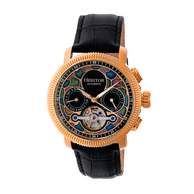 

Мужские автоматические наручные часы Heritor Aura из кожи с полускелетоном Heritor Automatic, черный
