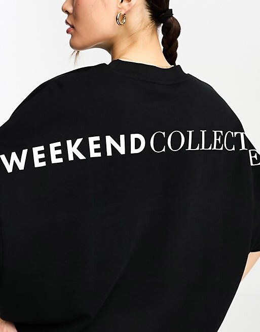 

Черный свободный свитшот с большим логотипом на спине ASOS Weekend Collective