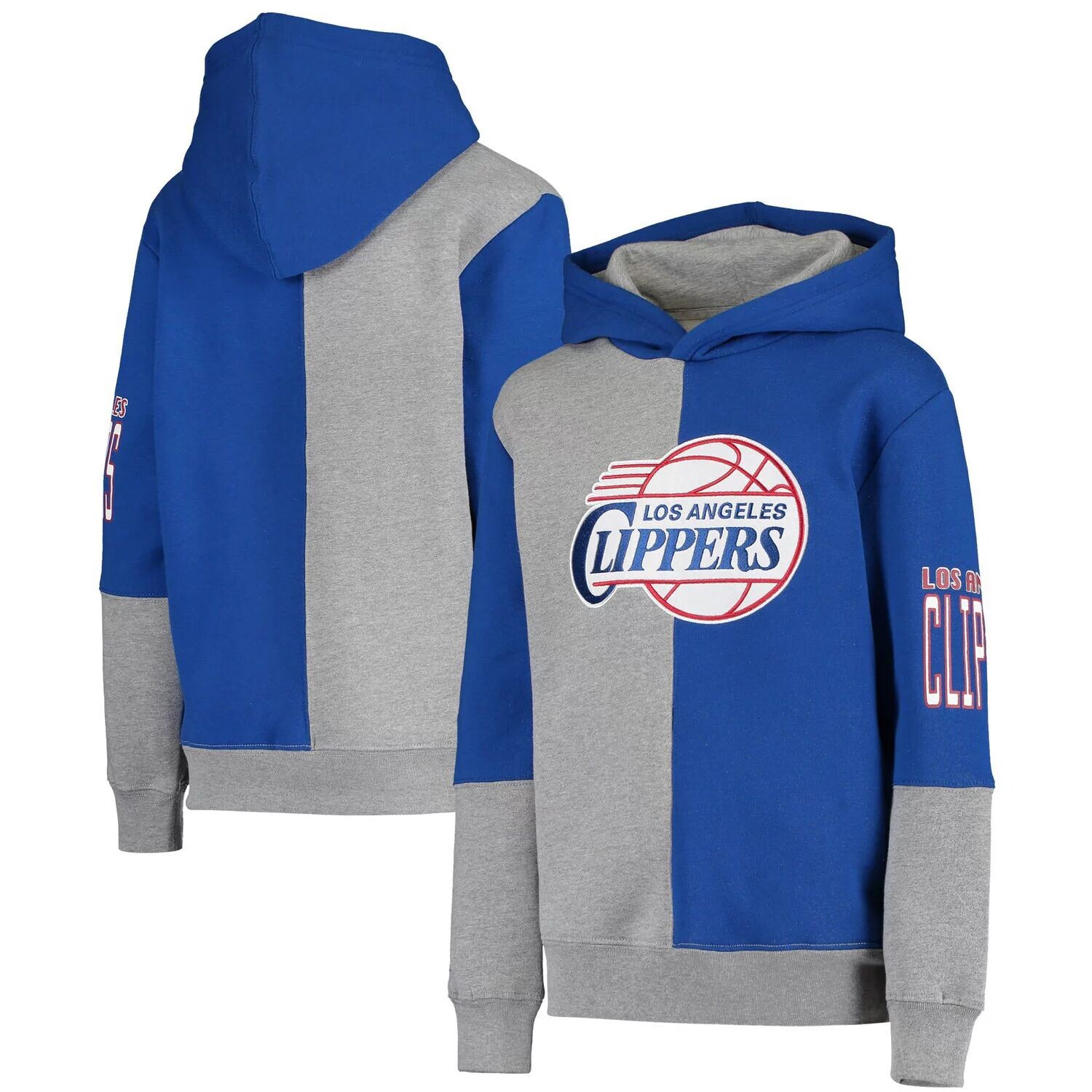 

Молодежный флисовый пуловер с капюшоном Mitchell & Ness Royal/Heathered Grey LA Clippers из твердой древесины, классический флисовый пуловер с капюшоном Unbranded