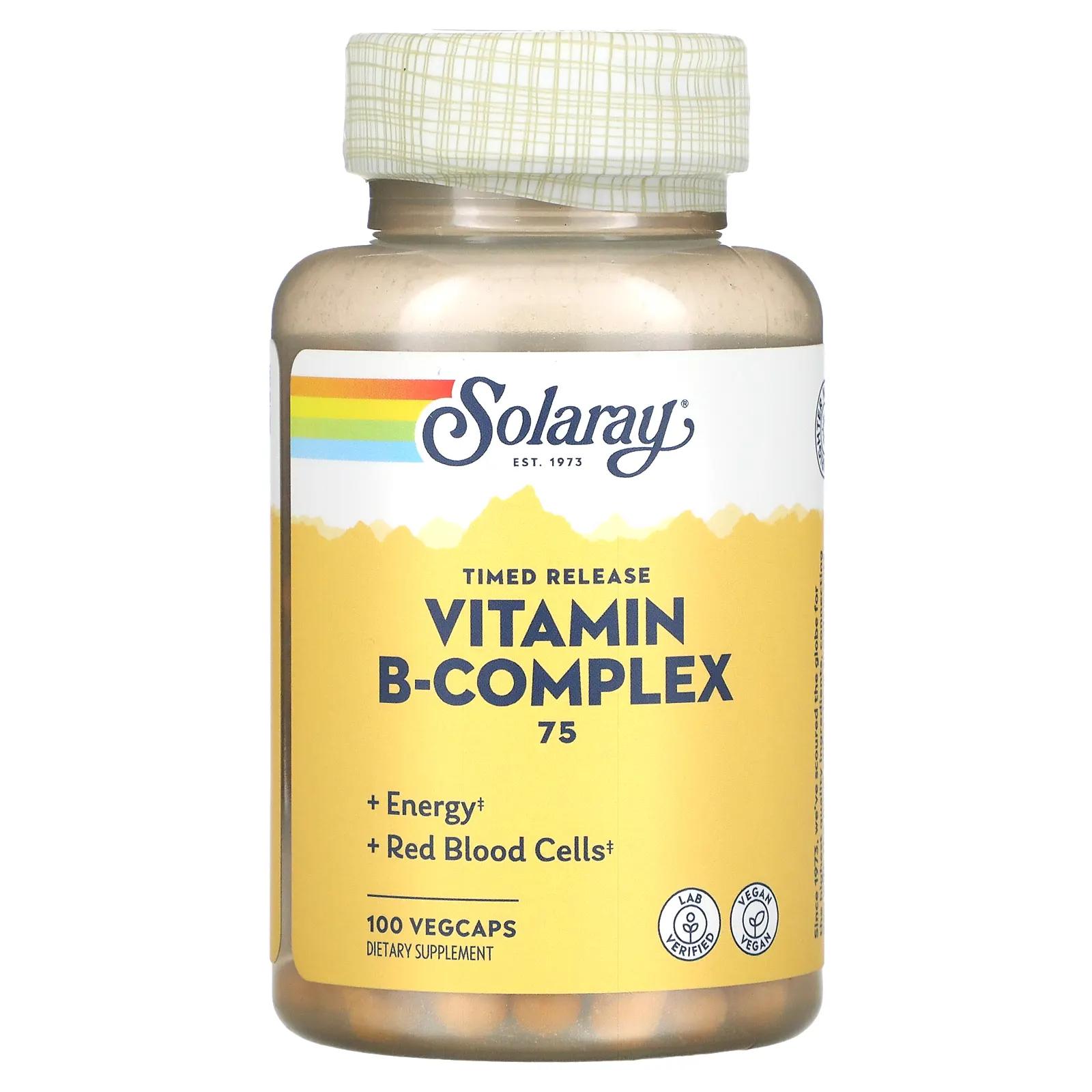 Solaray Комплекс с витаминами группы B - B-Complex 75 два этапа замедленное высвобождение 100 вегкапсул