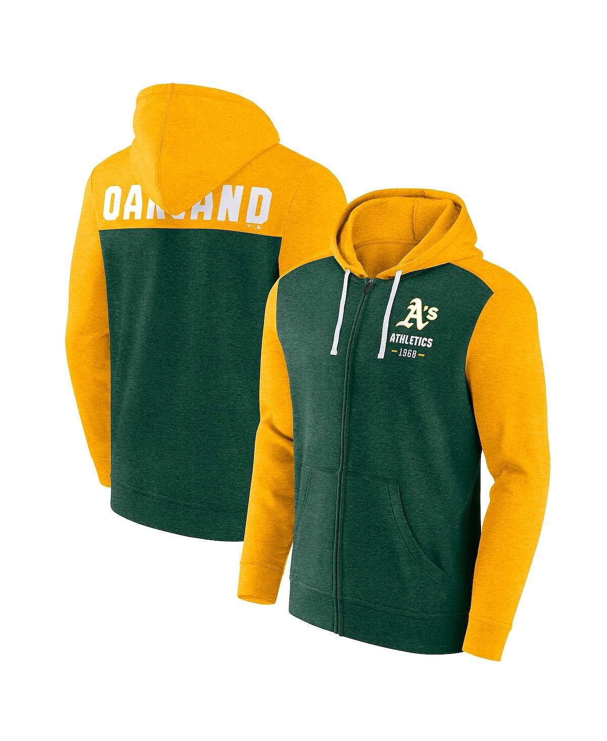 

Мужская толстовка с капюшоном на молнии во всю длину Oakland Athletics с фирменным рисунком зеленого и золотого цвета с меланжевым оттенком Fanatics, Зеленый