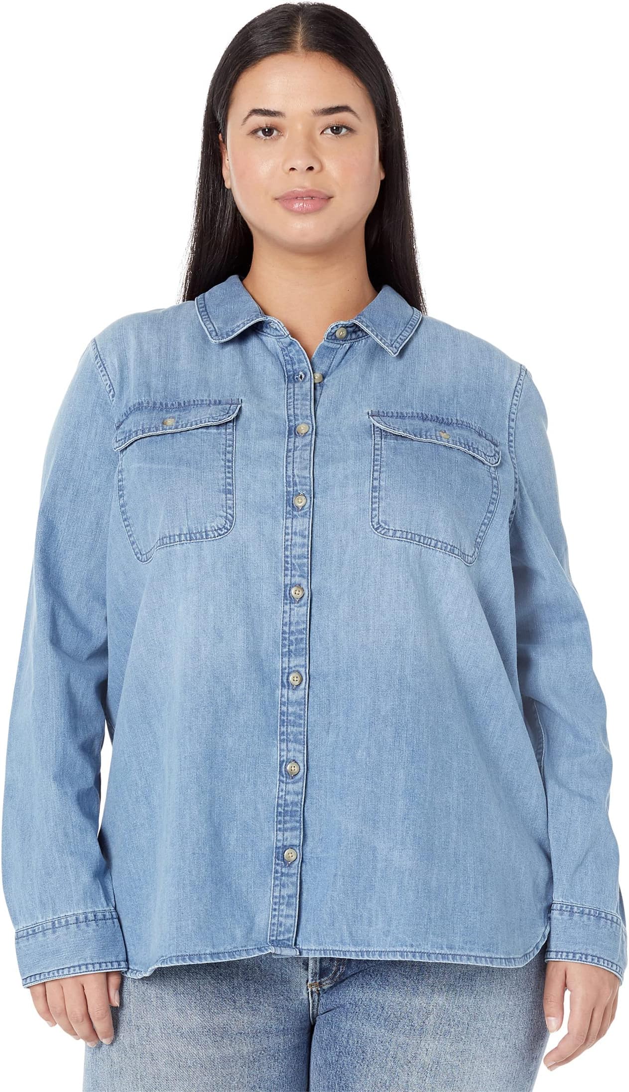 Джинсовая рубашка больших размеров с длинным рукавом L.L.Bean, цвет Light Indigo
