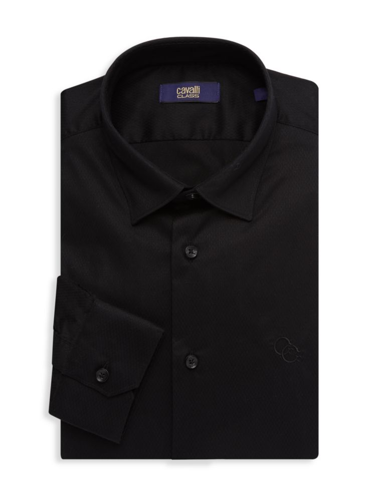 Рубашка приталенного кроя с фактурной текстурой Cavalli Class By Roberto Cavalli, черный
