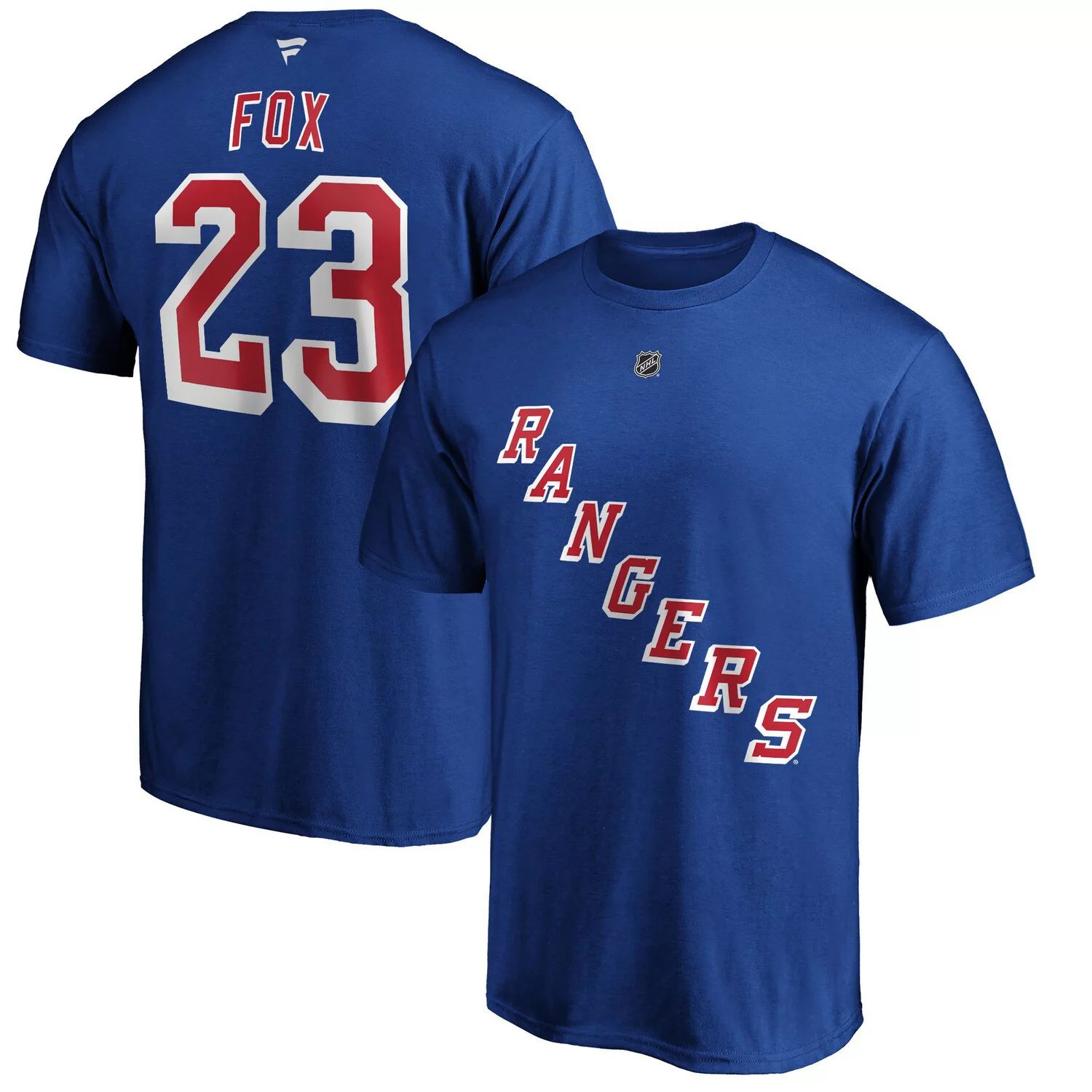 Мужская синяя футболка с фирменным логотипом Adam Fox New York Rangers с аутентичным именем и номером Stack Fanatics мужская футболка alexis lafrenivre red new york rangers с аутентичным названием и номером стека fanatics красный