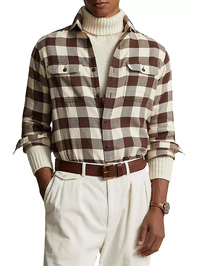 Рубашка в клетку на пуговицах спереди Polo Ralph Lauren, цвет winter cream brown