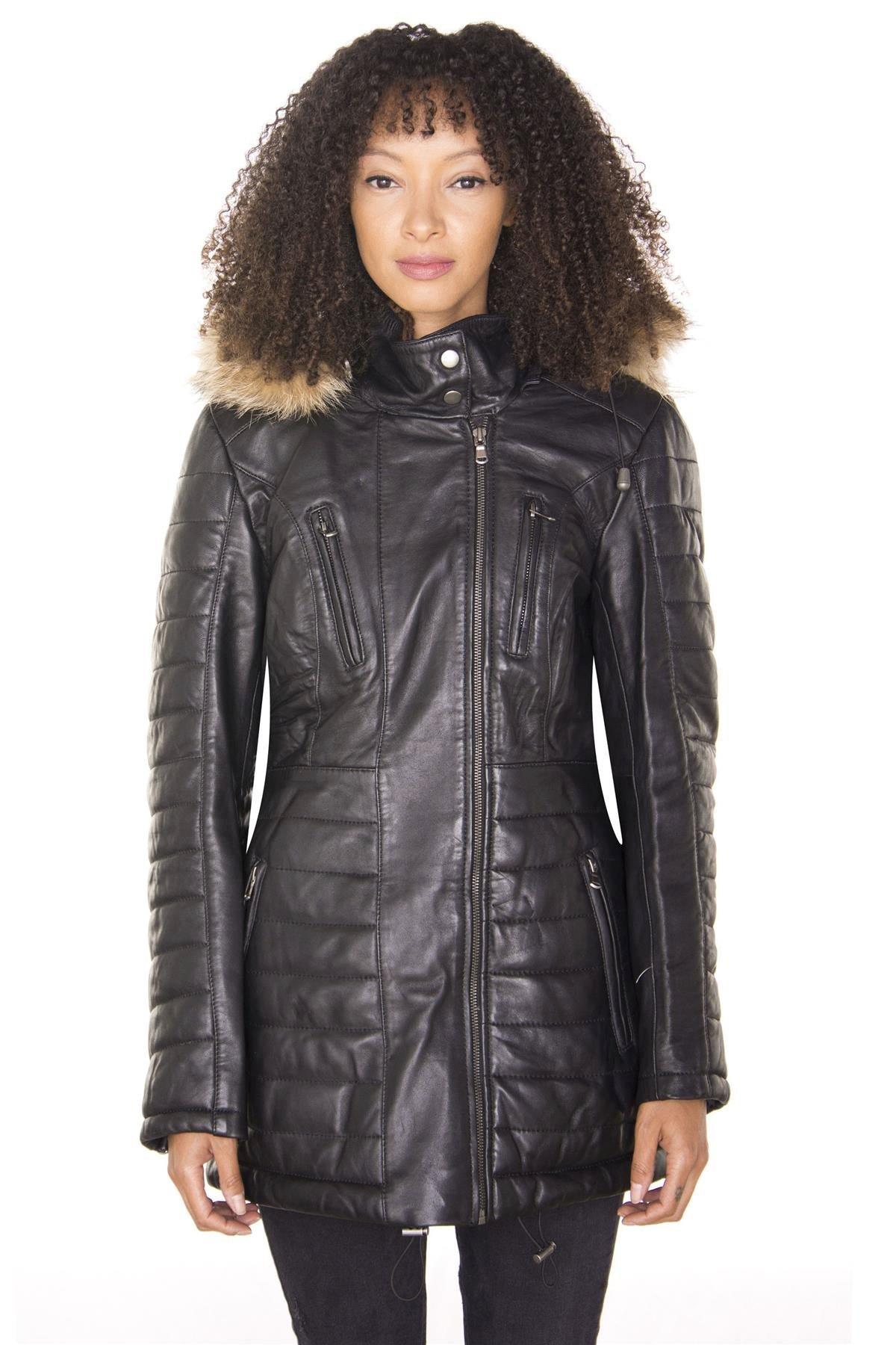 Стеганая кожаная куртка-парка-Куритиба Infinity Leather, черный женская куртка на хлопковом наполнителе длинная облегающая парка с меховым воротником и капюшоном зима 2019