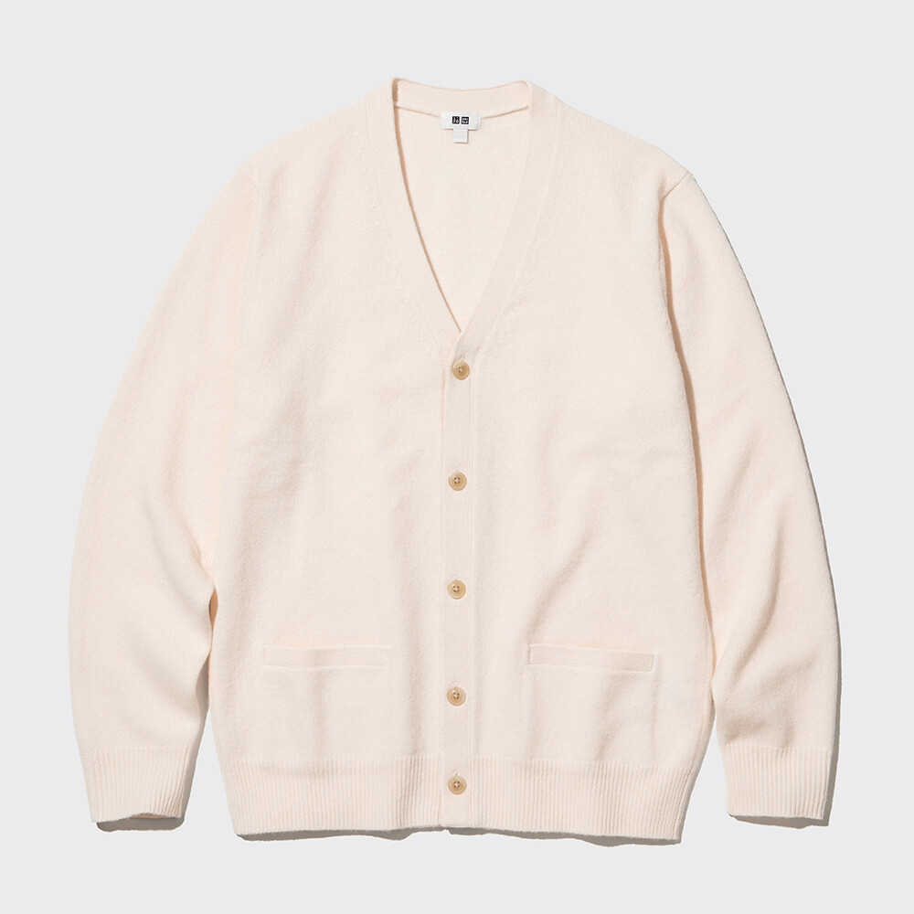 

Uniqlo мужской и женский вязаный кардиган из мягкой овечьей шерсти с v-образным вырезом, пальто, свитер кардиган