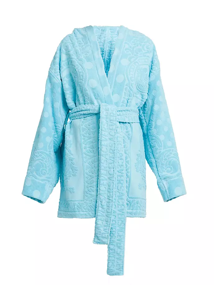 Жаккардовый махровый халат с поясом Versace, цвет azur