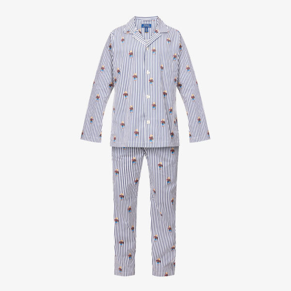 

Хлопковый пижамный комплект в полоску с медвежьим принтом Polo Ralph Lauren, цвет holiday bear