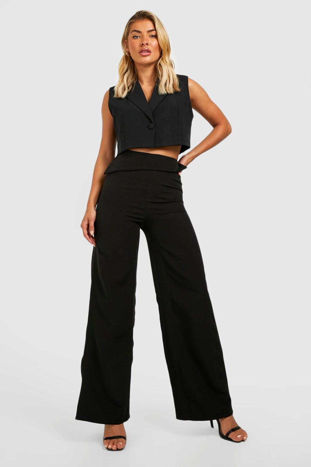 

Брюки из ткани со сложным поясом Boohoo, черный
