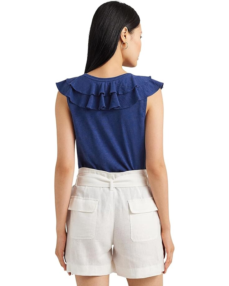 

Футболка LAUREN Ralph Lauren Ruffle Trim Slub Jersey Sleeveless Tee, цвет Indigo Sail