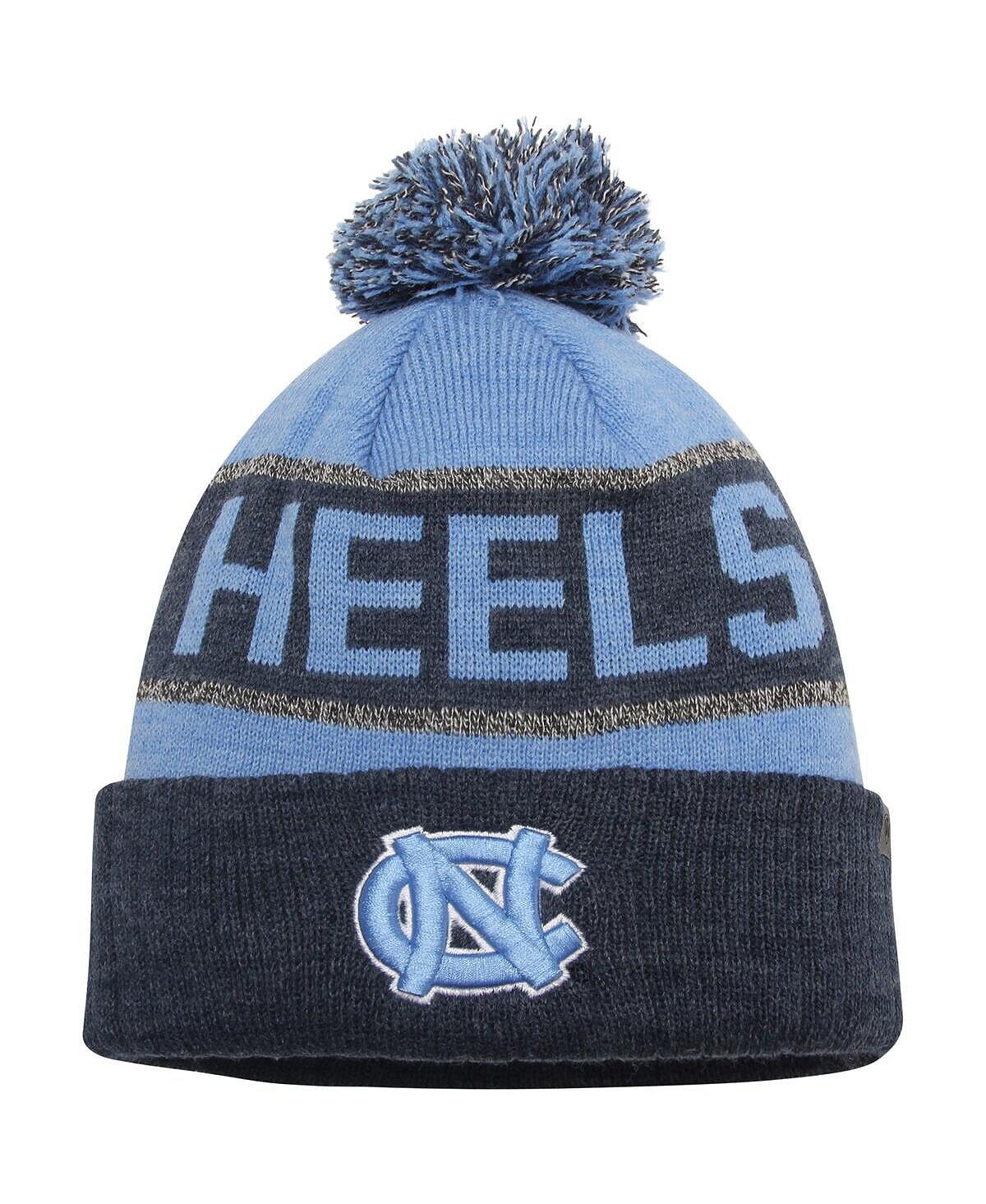 

Мужская вязаная шапка Heather Navy, Carolina Blue North Carolina Tar Heels Below Zero с манжетами и помпоном Top of the World