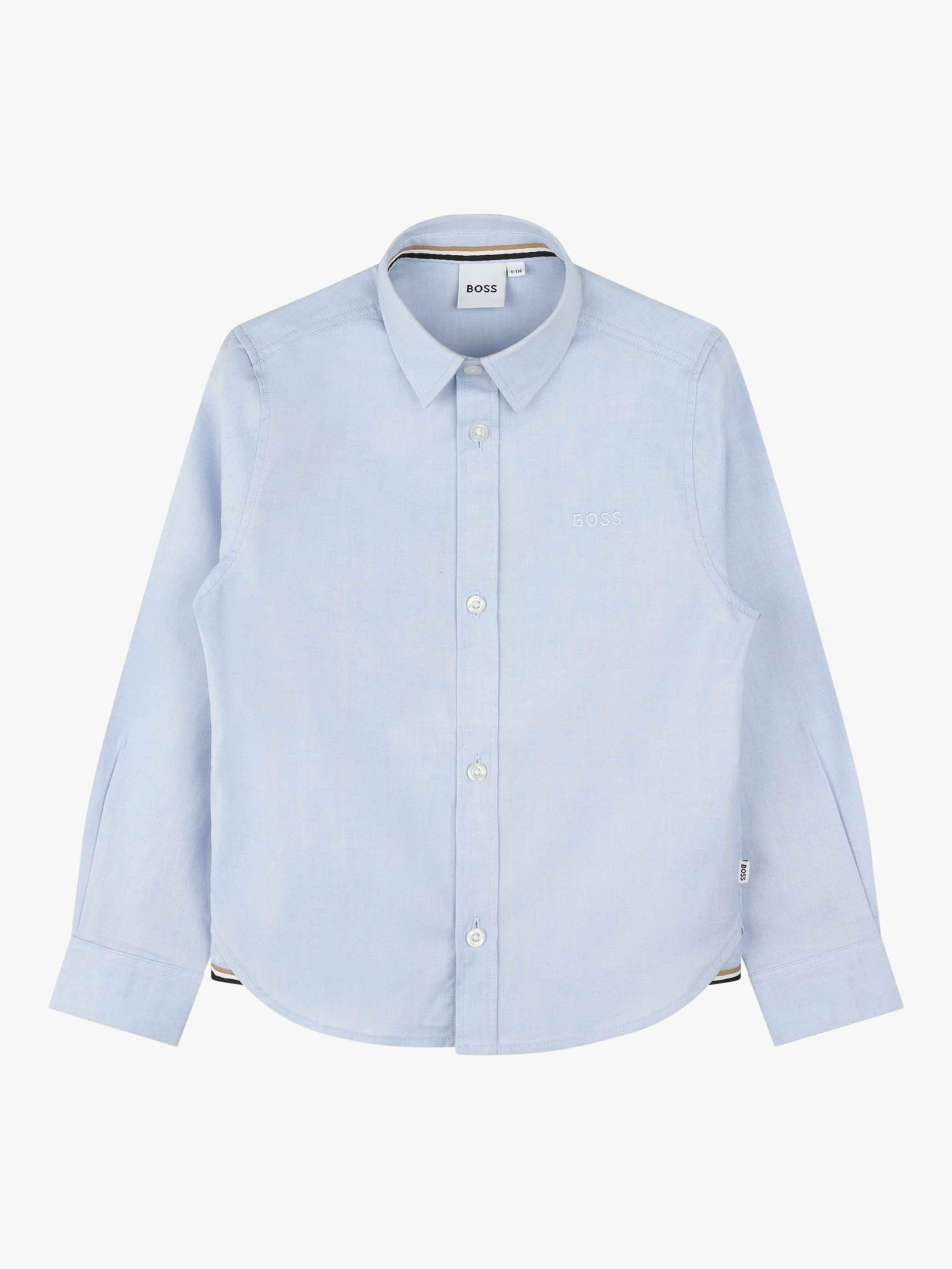 Детская оксфордская рубашка BOSS с длинным рукавом HUGO BOSS, светло-синий рубашка из ткани оксфорд с вышитым логотипом l разноцветный