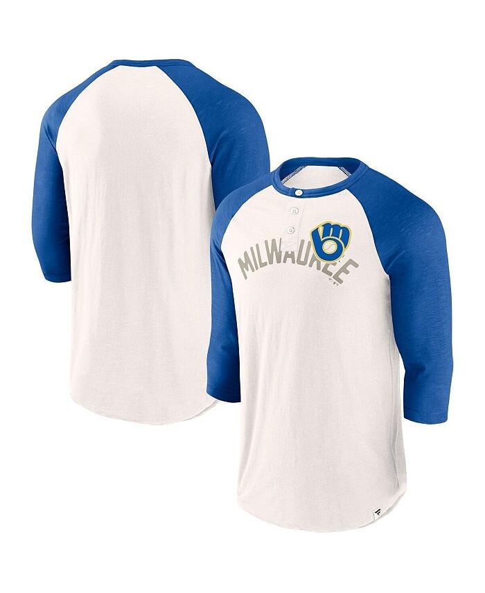 

Мужская белая футболка с логотипом Royal Milwaukee Brewers Backdoor Slider Raglan, рукав 3/4 Fanatics, белый