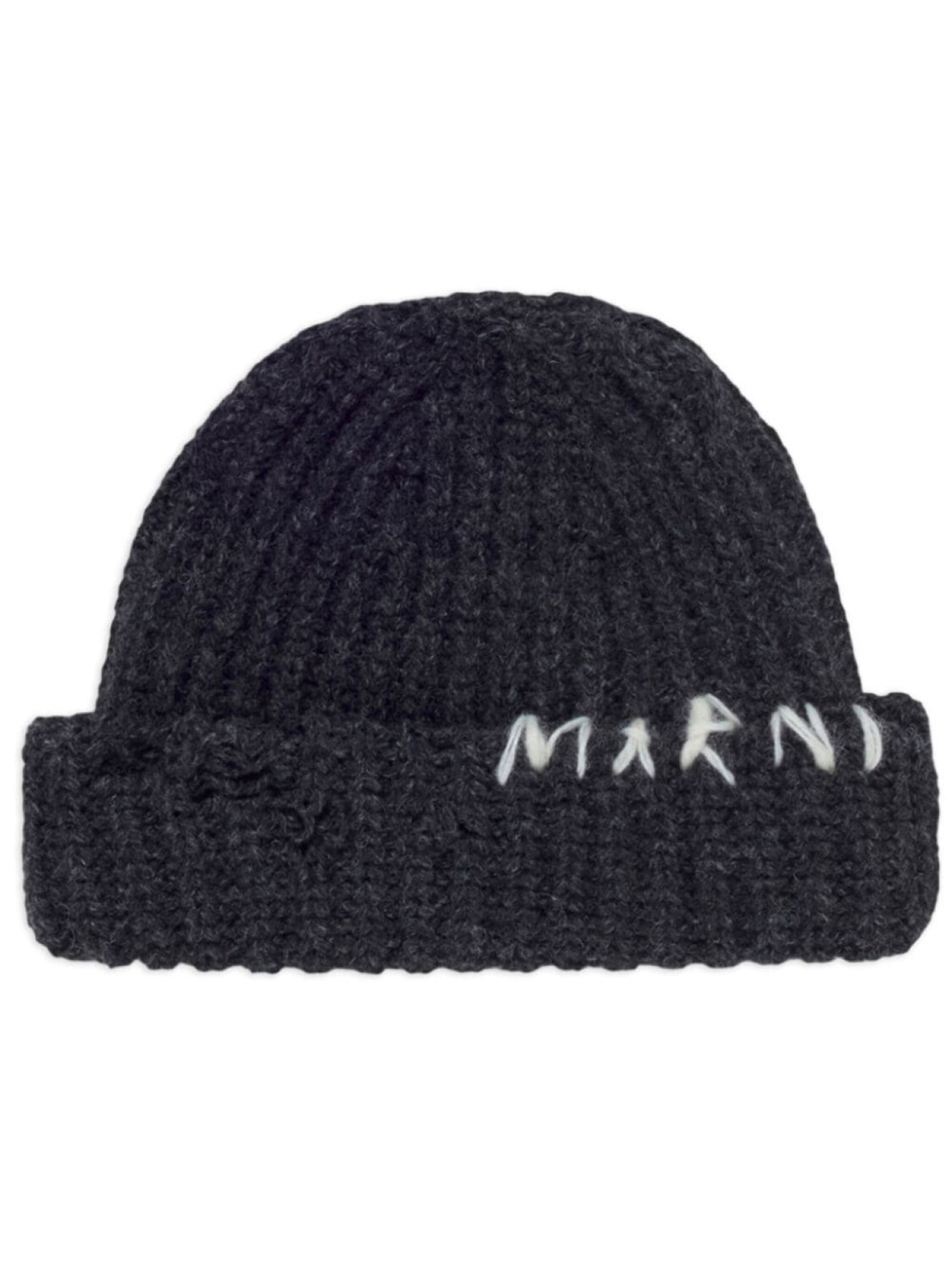 

Marni шапка бини в рубчик с вышитым логотипом, серый
