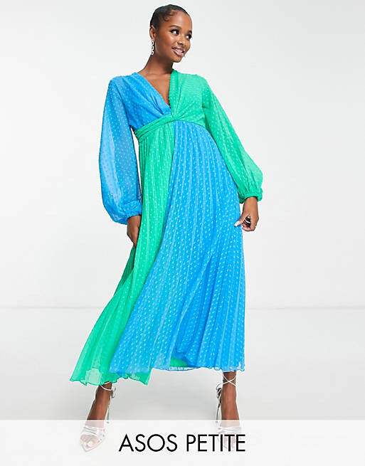 

Зелено-синее платье миди с закрученными передними складками ASOS DESIGN Petite