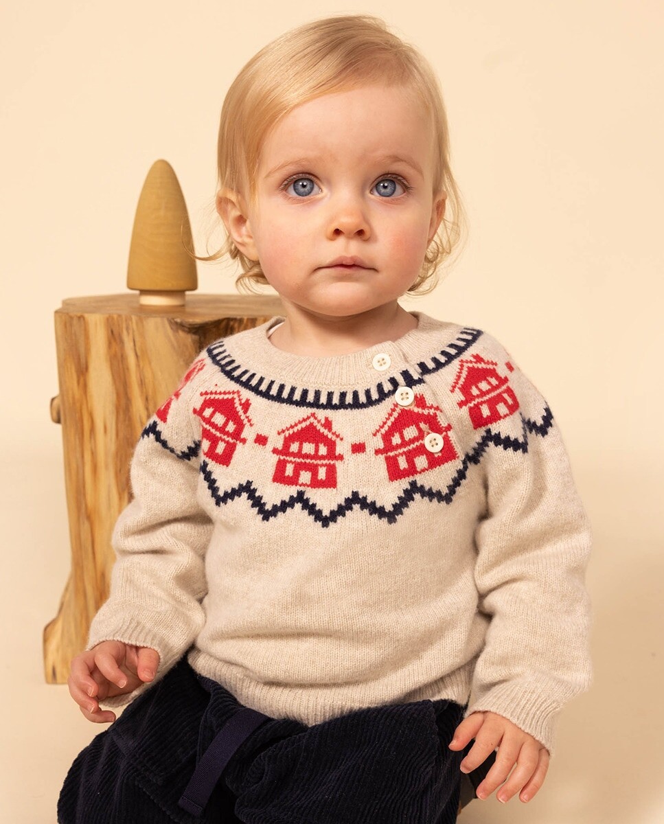

Вязаный свитер из шерсти и хлопка для малыша Petit Bateau, мультиколор