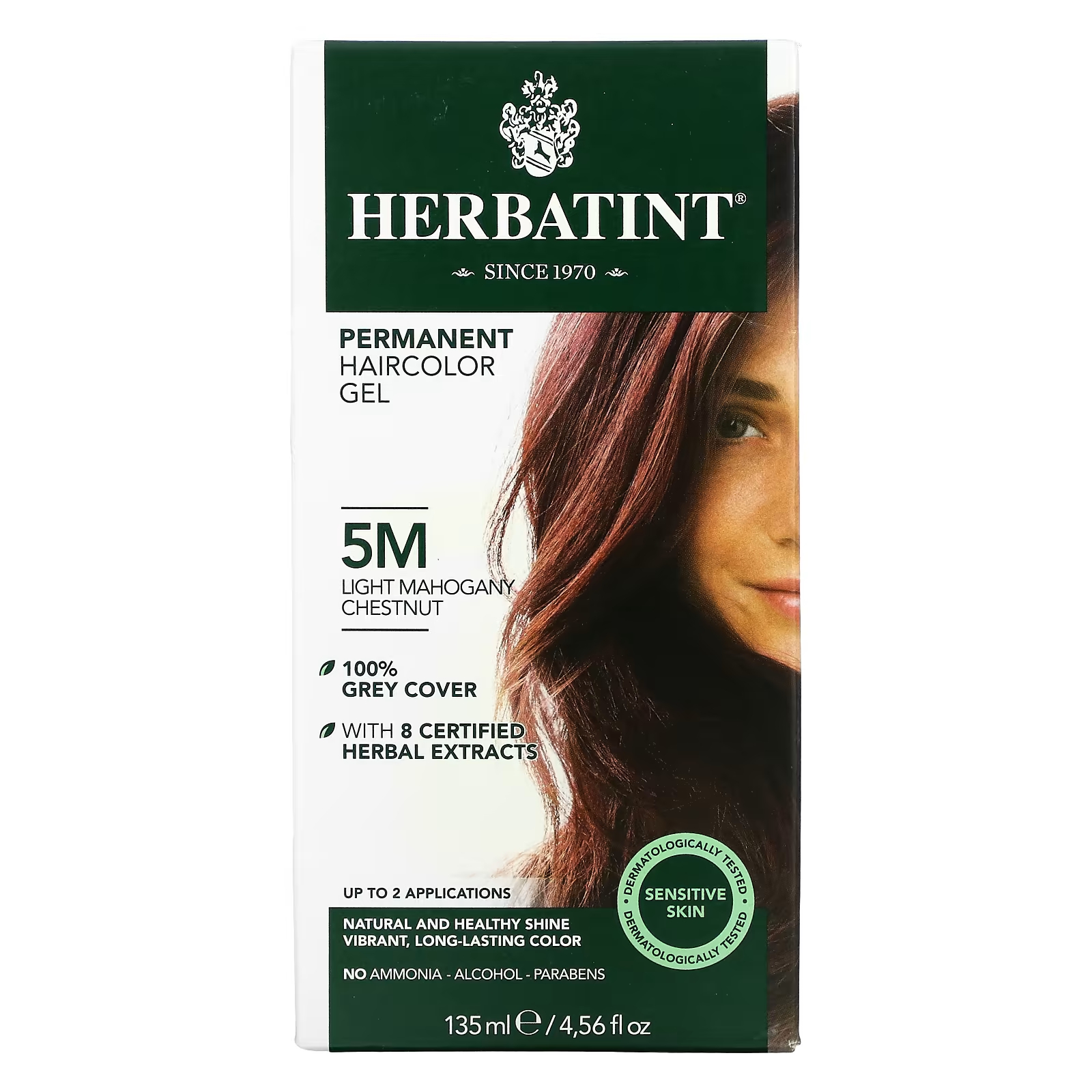 Перманентная гель-краска для волос Herbatint 5M светлый махагони-каштан, 135 мл herbatint перманентная краска гель для волос 5m светлый махагоновый каштан 4 56 жидкой унции 135 мл