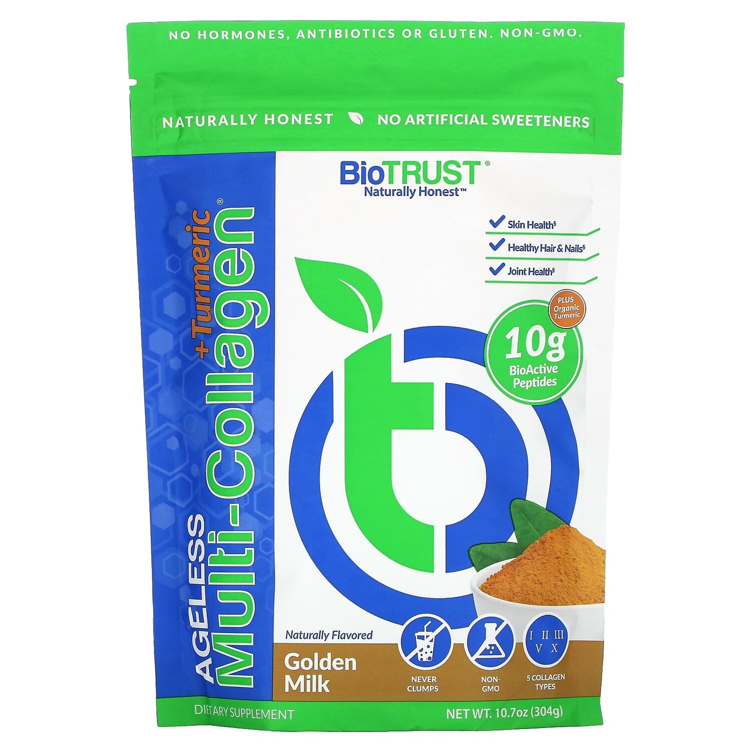 

Ageless, мультиколлаген и куркума, золотое молоко, 304 г (10,7 унции), BioTRUST