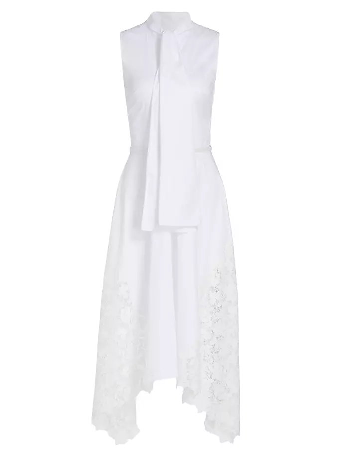 Кружевное платье-рубашка Gardenia с драпировкой Oscar De La Renta, белый