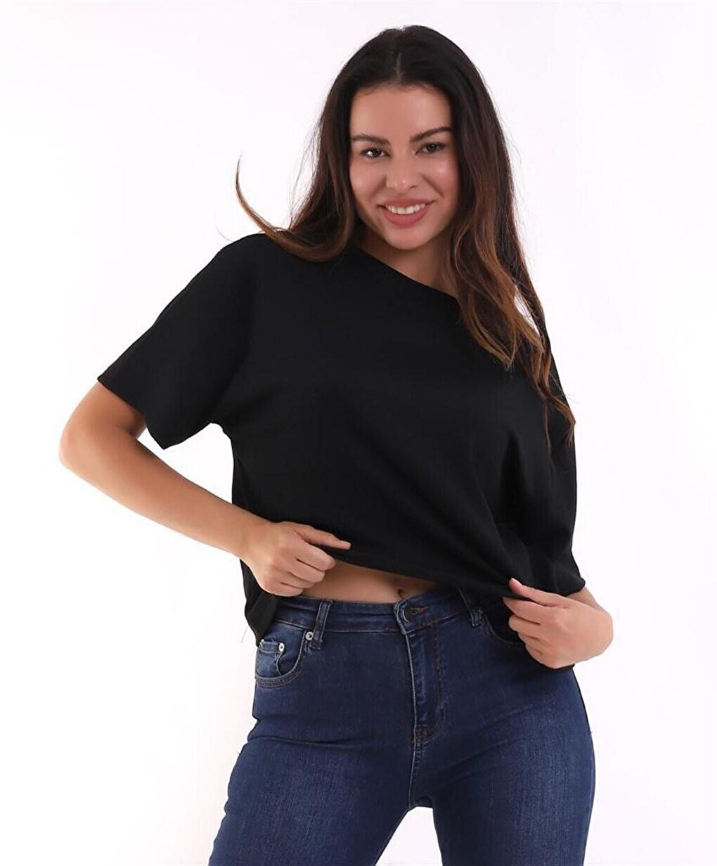 

Черная женская футболка оверсайз из мятой ткани CALİMERA MODA, Черный