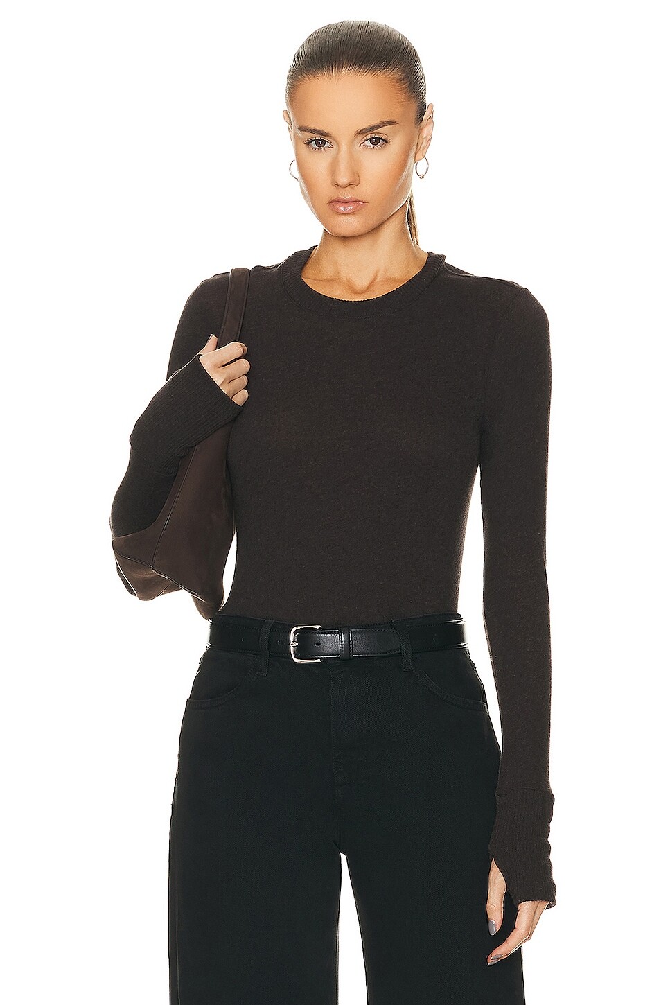 

Топ Enza Costa Cashmere Easy Cuffed Crewneck, цвет Dark Brown