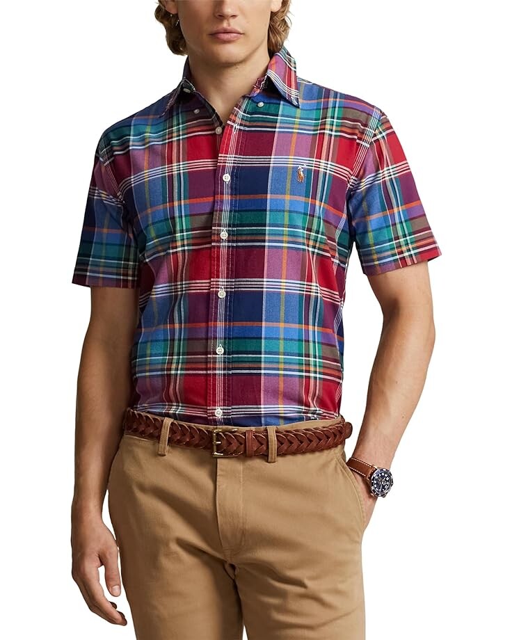 

Рубашка Polo Ralph Lauren Classic Fit Plaid Oxford Shirt, цвет Dark Pink/Blue Multi