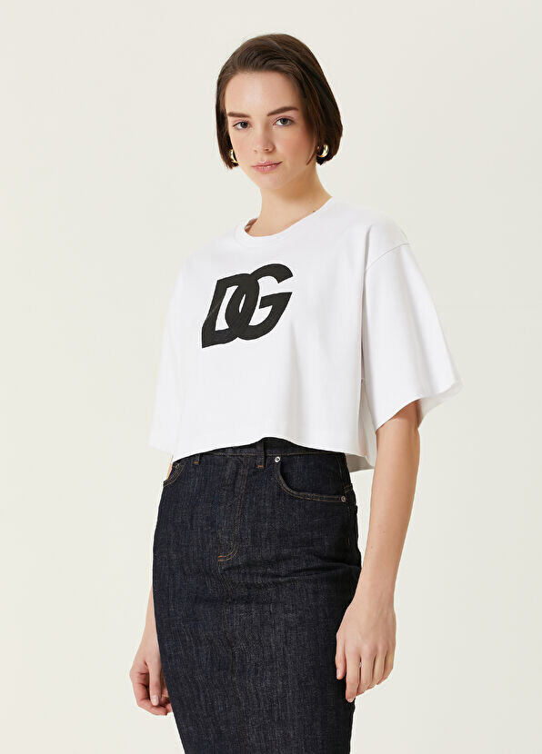 

Укороченная футболка с логотипом Dolce&Gabbana, белый