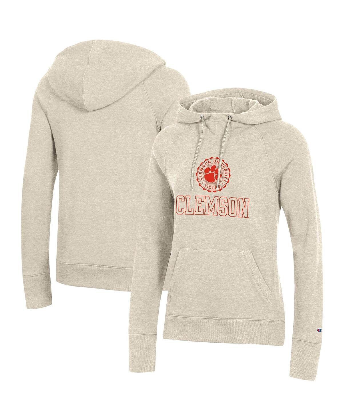 

Женский пуловер с капюшоном цвета овсянки Clemson Tigers College Seal худи Champion