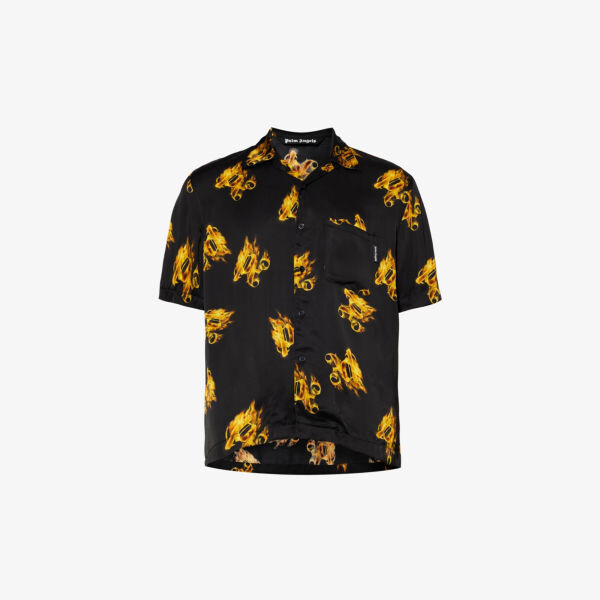 

Атласная рубашка свободного кроя с принтом burning brand Palm Angels, черный