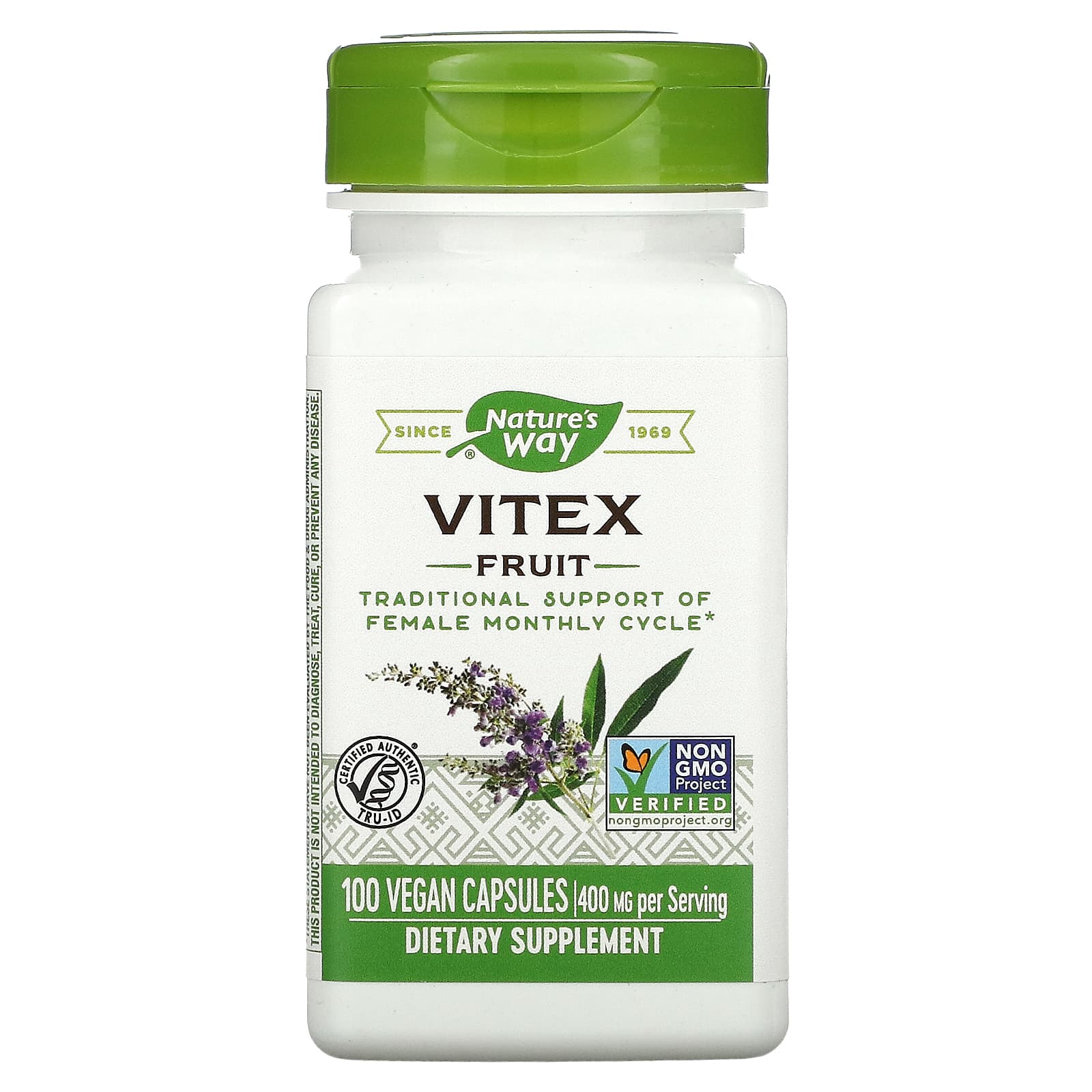 Nature's Way Vitex Fruit 400 mg 100 Vegetarian Capsules nature s way olive leaf 500 mg 100 vegetarian capsules
