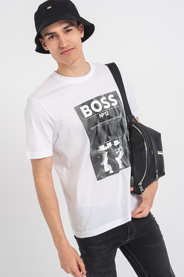 

Хлопковая футболка с рисунком и логотипом Boss, черный