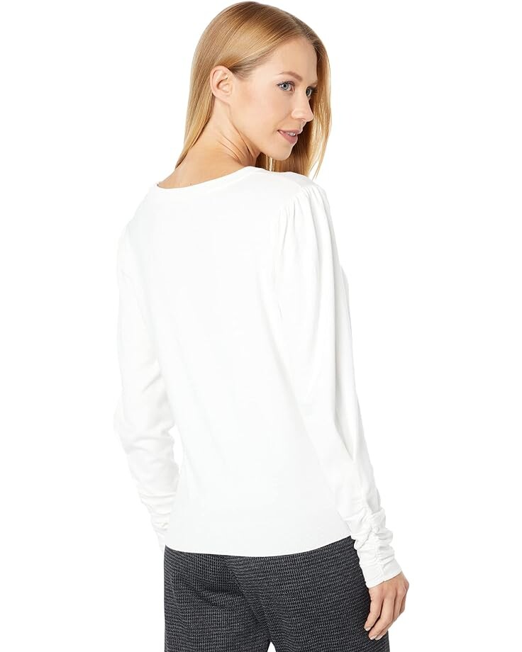 

Свитер Elliott Lauren Fine Gauge Knits Crew Neck Sweater with Ruched Sleeve Detail, цвет Winter White