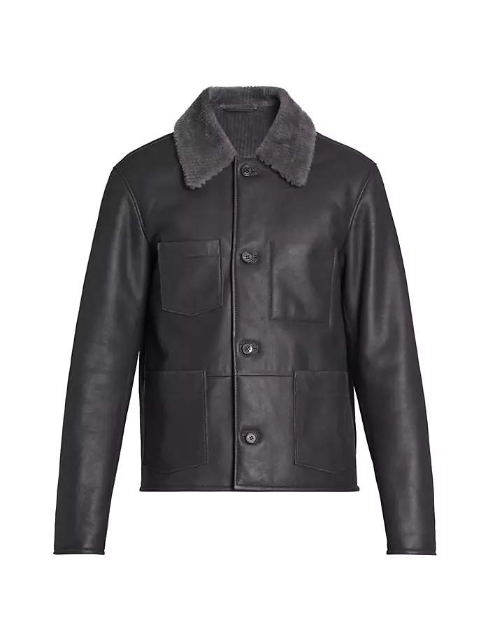 

Кожаная куртка Federico с отделкой из овчины Officine Générale, серый