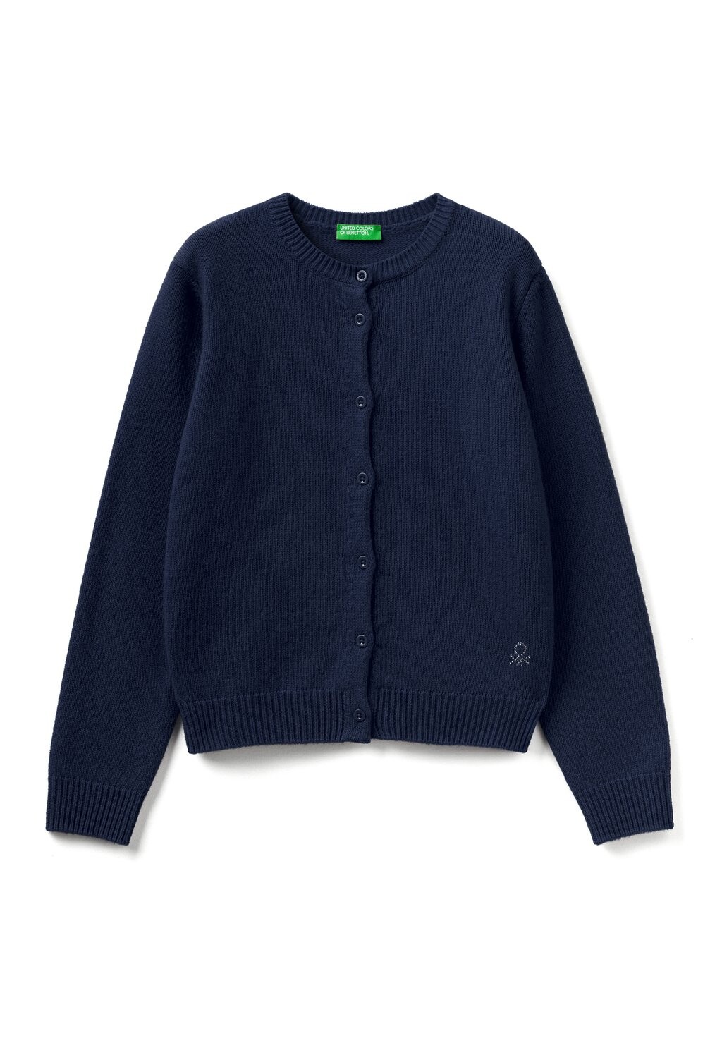 

Кардиган Crew Neck With Rhinestone Logo United Colors of Benetton, синий