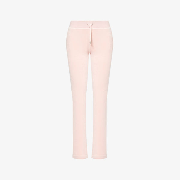 Велюровые спортивные брюки прямого кроя со средней посадкой, украшенные стразами Juicy Couture, цвет almond blossom