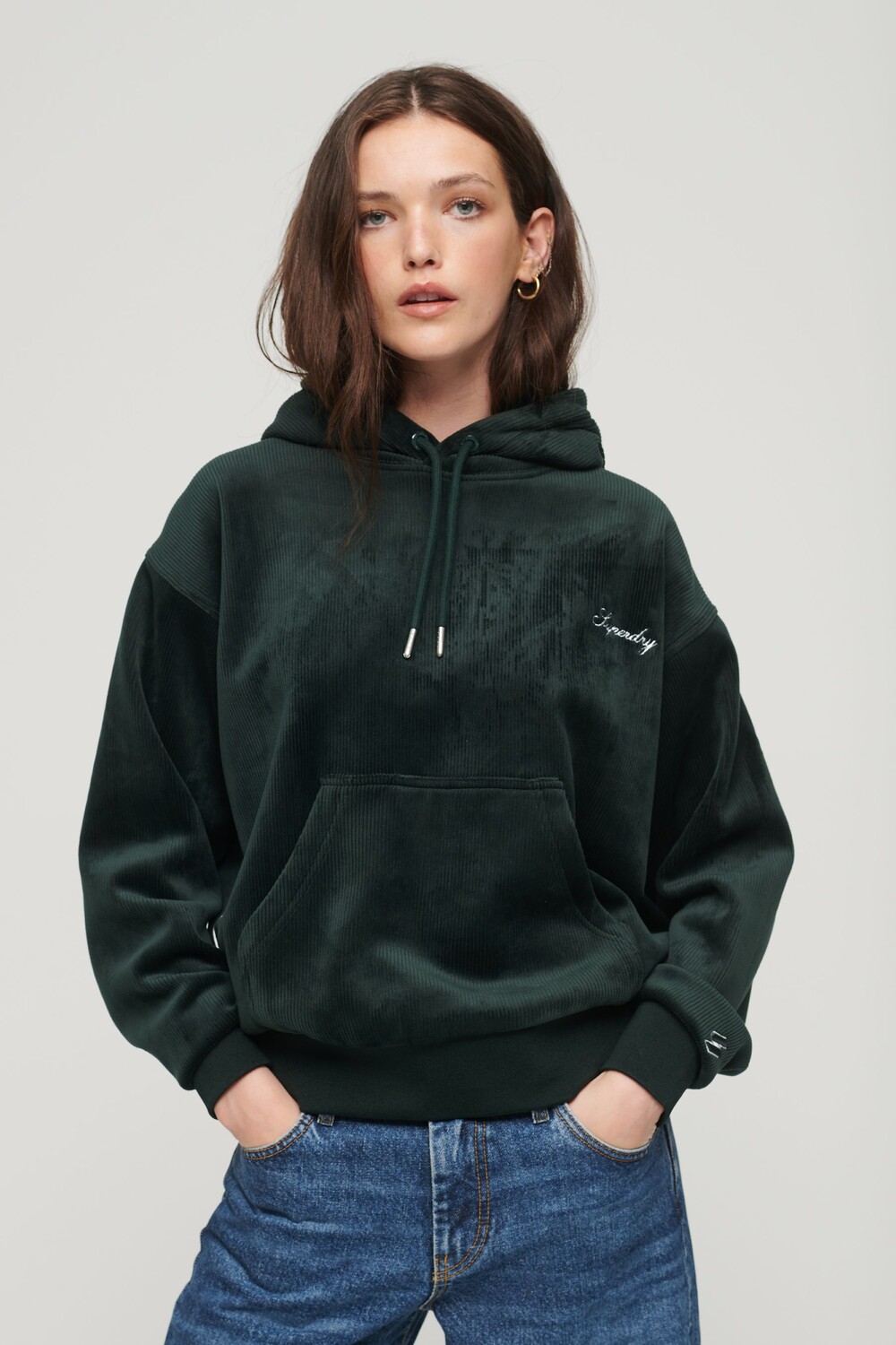 

Велюровая толстовка свободного кроя с подвесным поясом Superdry, зеленый