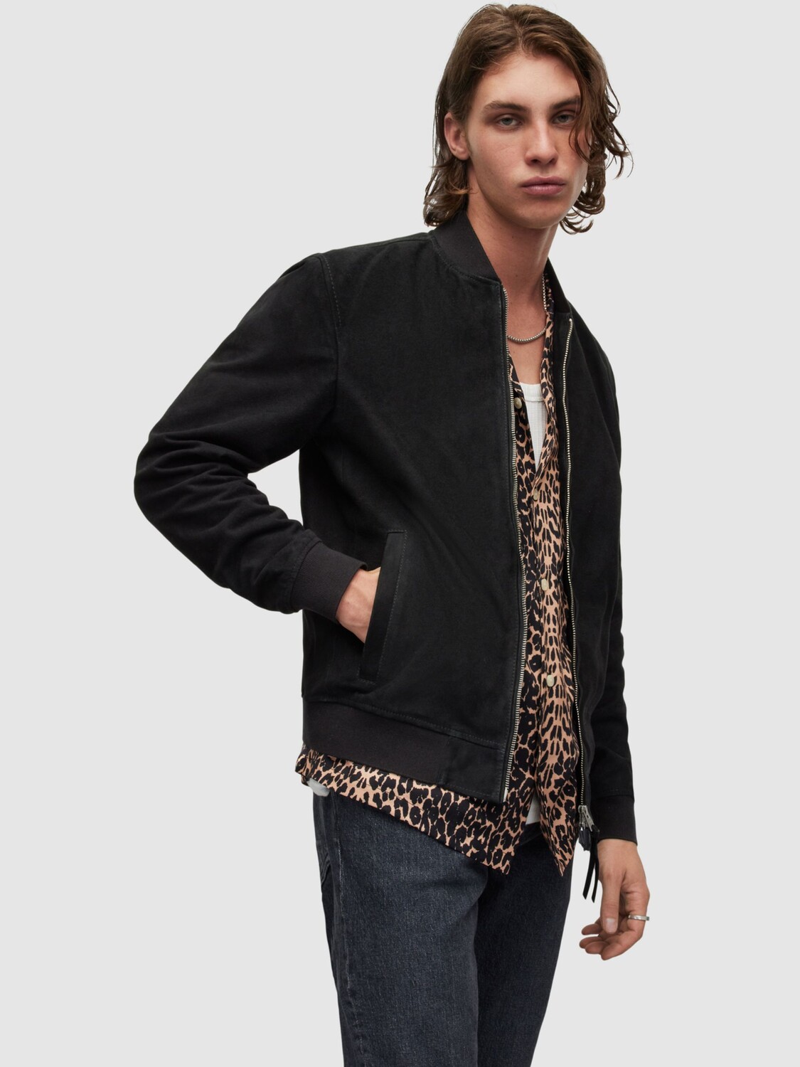 

Замшевый бомбер AllSaints Ronan, черный
