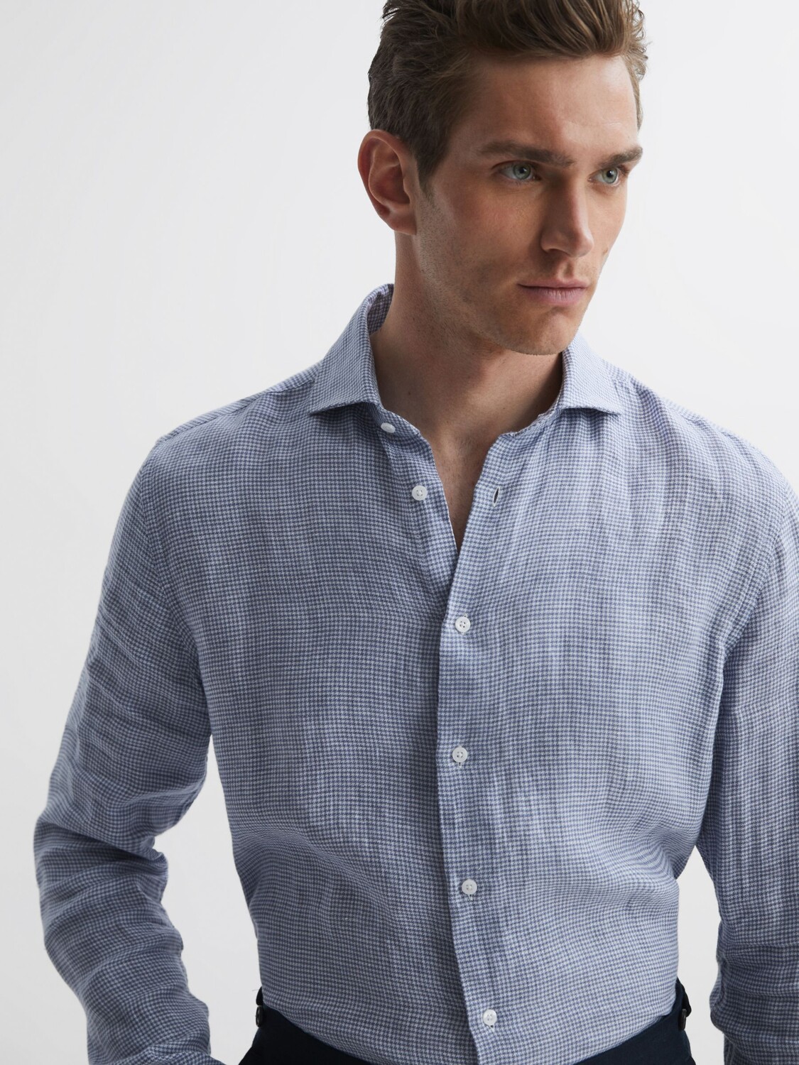

Льняная рубашка в клетку Reiss Ruban Gingham, синяя