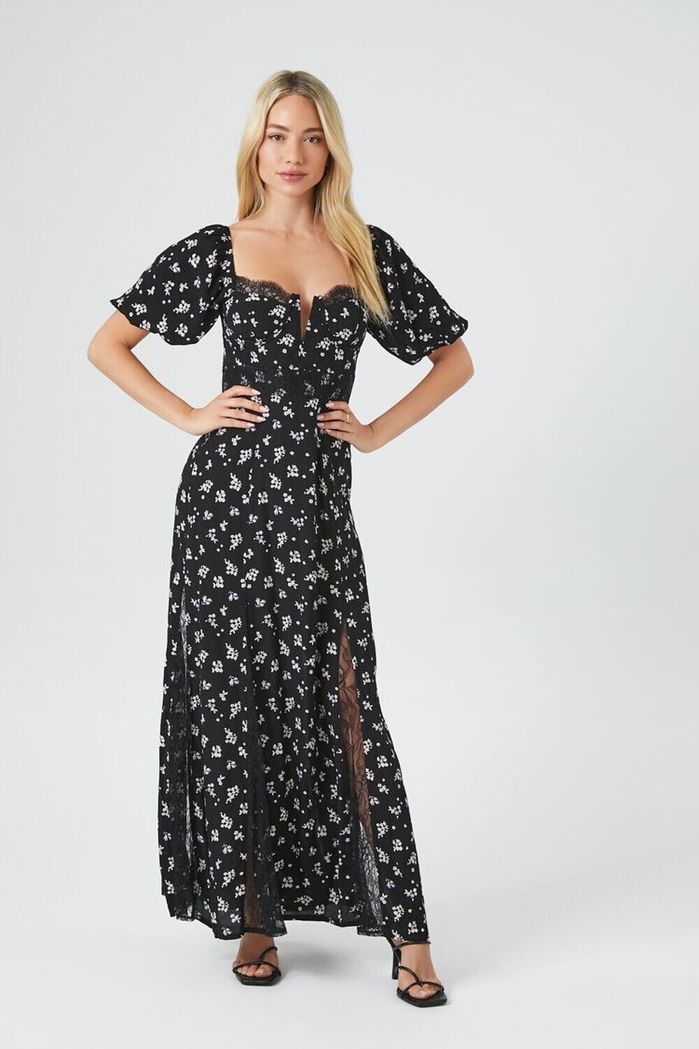 

Платье макси с цветочной кружевной отделкой Forever 21, черный