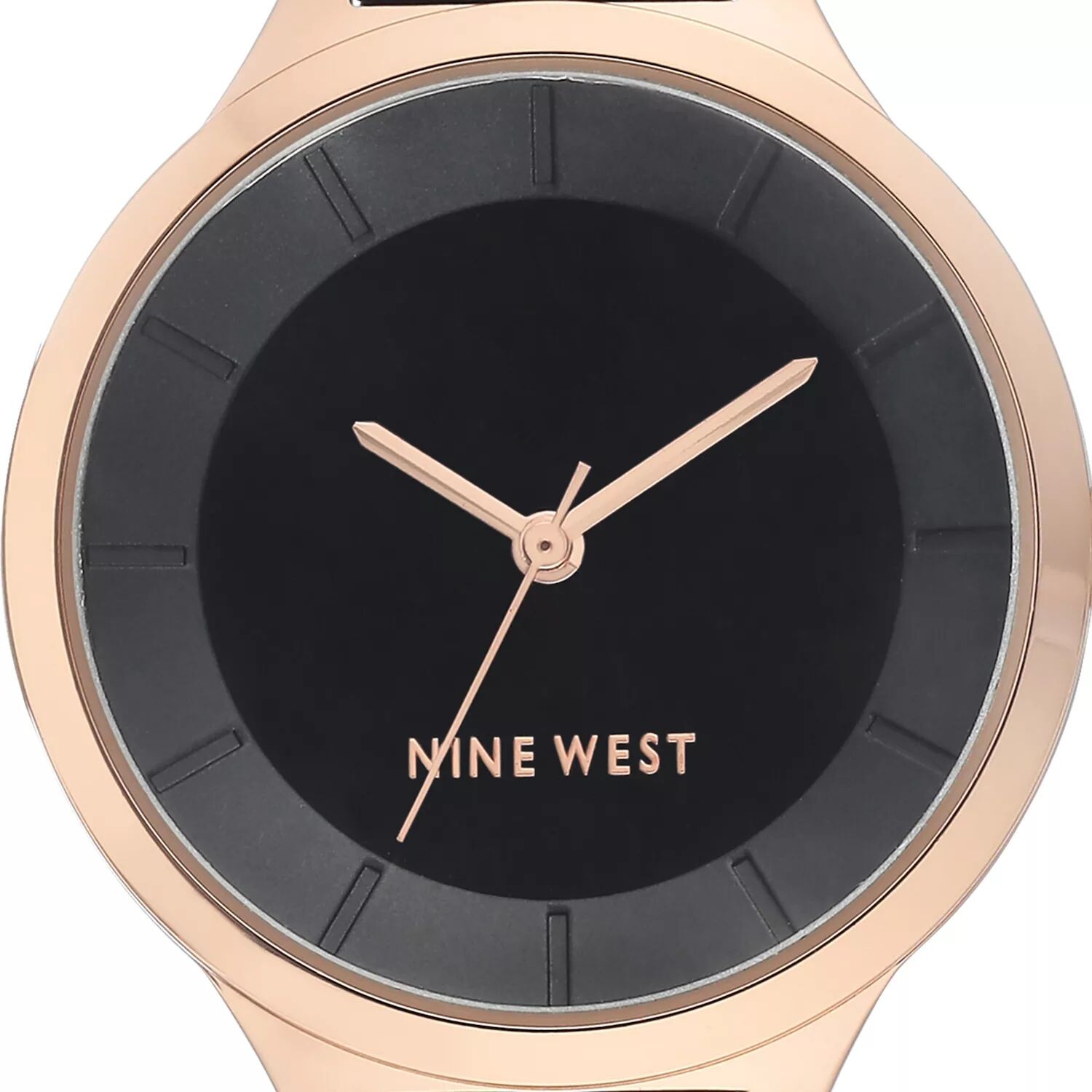 

Женские черные часы-браслет с корпусом цвета розового золота Nine West