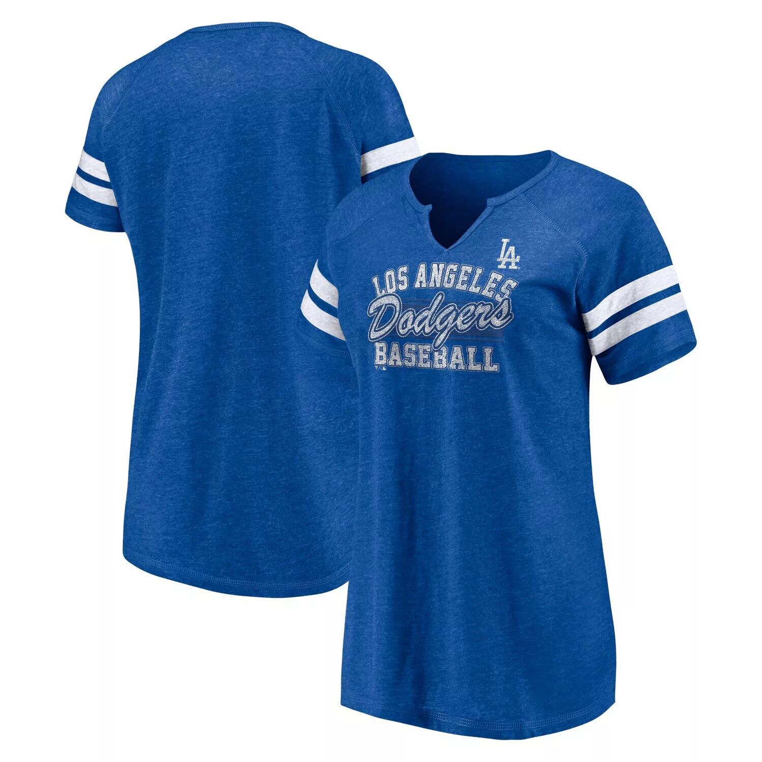 

Женская футболка Fanatics с логотипом Heather Royal Los Angeles Dodgers Quick Out Tri-Blend с вырезом реглан и вырезом Fanatics
