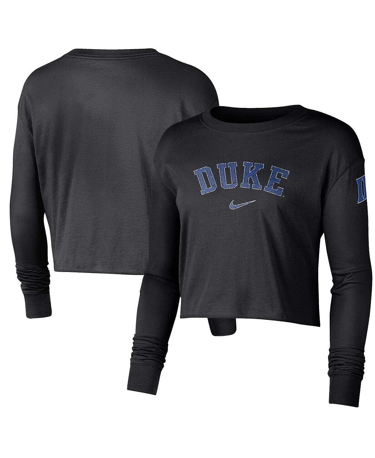 

Женская черная укороченная футболка с длинными рукавами и логотипом Duke Blue Devils 2-Hit Nike, черный