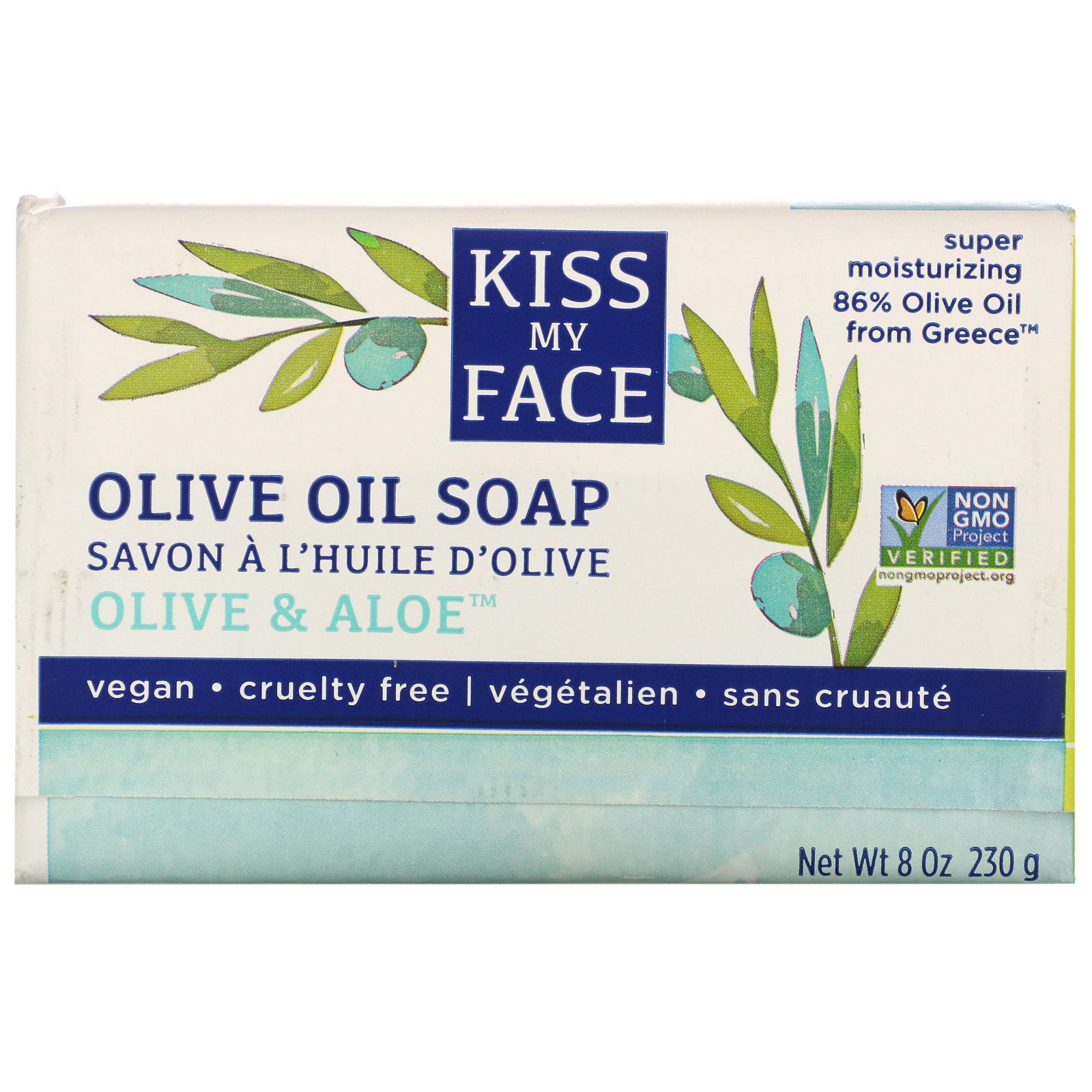 Kiss My Face Olive Oil Soap Olive & Aloe 8 oz (230 g) kiss my face детское мыло для рук без отдушки 266 мл 9 жидк унц