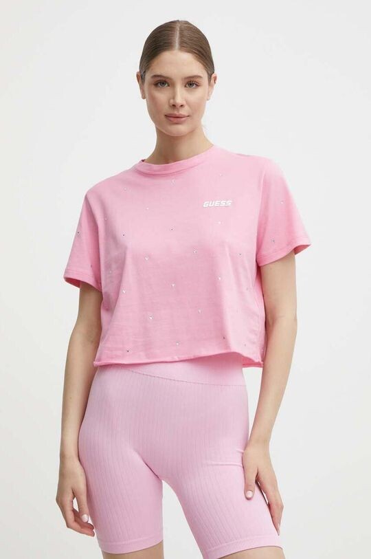 

Хлопковая футболка Guess, розовый